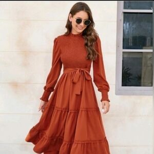 New with tags! Womens Small bronze copper long sleeve smocked flowy dress